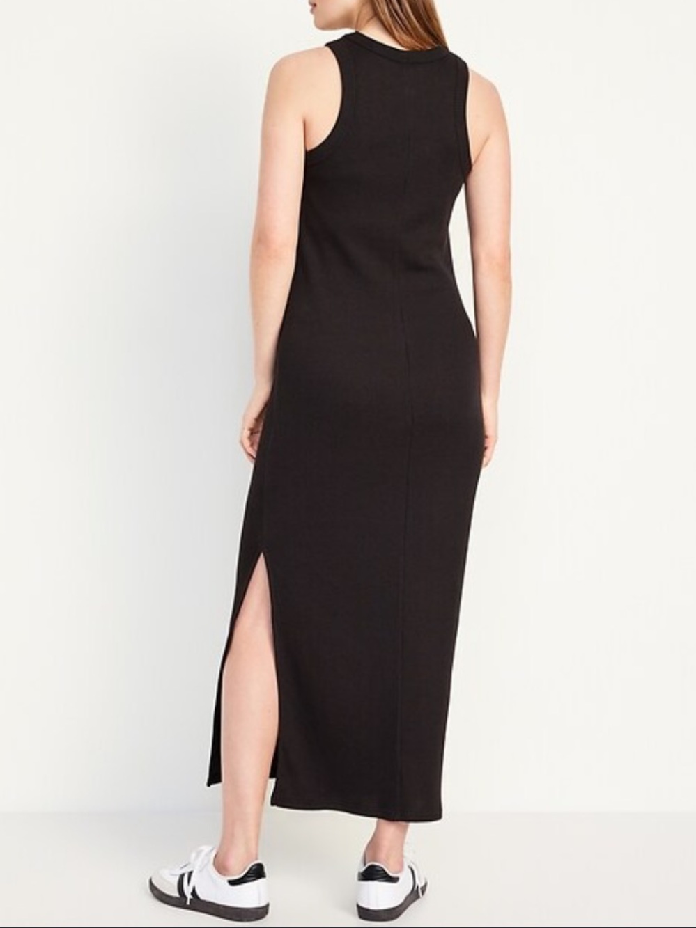 Old Navy Black Sleeveless Racerback Ribbed Maxi Dress Sz L Shelf Bra Easy Summer - Picture 2 of 10
